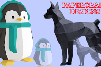 design low poly papercraft origami animal, character or object template