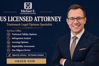 write and sign trademark legal opinion letter for business as US attorney