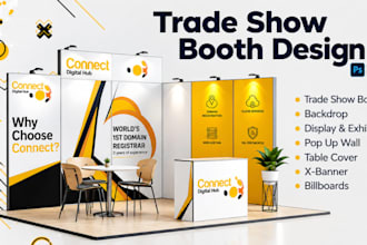 design trade show booth, exhibition stand, backdrop and banner for your brand