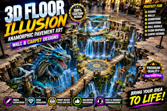 create 3d floor illusion, anamorphic pavement art, wall and carpet design