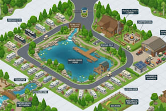 draw redraw custom vector site rv park map treasure city property isometric map