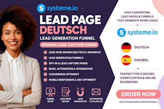 systeme io lead page deutsch lead generation funnel, spanish lead capture pages