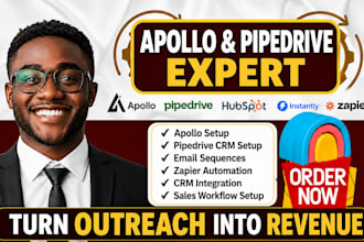 setup apollo io, hubspot, pipedrive and zapier outreach automation