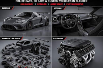 design realistic 3d car models, police cars, and rc cars in blender