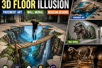create 3d floor illusion pavement art wall mural and museum designs