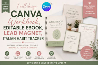 design canva workbook, editable canva ebook, lead magnet, italian habit tracker