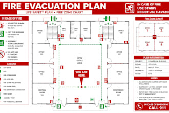 design fire evacuation plan, life safety plan and fire zone chart