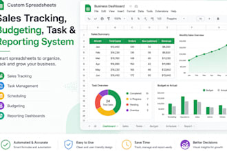 create sales tracking spreadsheet, budgeting dashboard, task nd reporting system