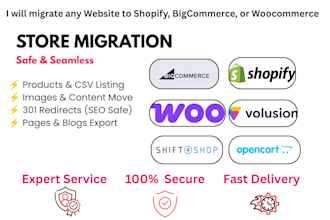 migrate your website, products, and inventory to shopify or wordpress