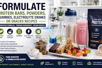 formulate protein bars, powders, gummies, electrolyte drinks or snacks recipes