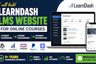 build a learndash lms website for online courses with student dashboard