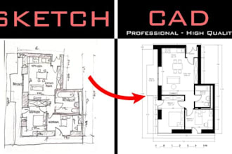 convert sketch to cad drawing and redraw floor plan in autocad