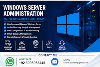 configure and manage windows server, active directory, dns and dhcp