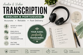 transcribe audio and video in english and portuguese
