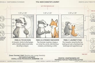 design a children book illustration storyboard and layout project