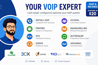 install voip, freepbx, 3cx, zoiper, vicidial, magnusbilling autodialer voicemail