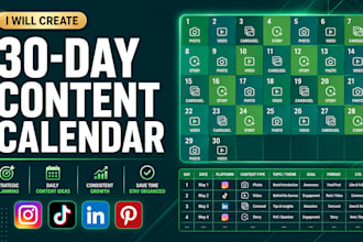 create a 30 day social media content plan and calendar for your business