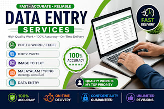 data entry, copy paste, PDF to word, and malayalam typing