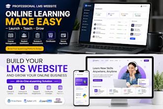 create a professional lms website, elearning platform and online course system