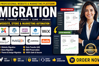 joomla wordpress woocommerce migration klaviyo hubspot mailchimp duda drupal wix