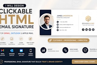design clickable HTML email signature for gmail, outlook, apple mail