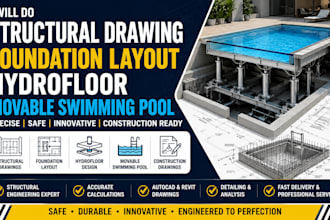 structural drawing foundation layout hydrofloor  movable swimming pool