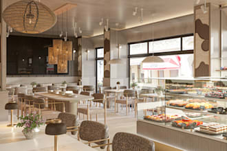 redesign restaurant interior rendering, cafe,bar,lounge,event hall,2d floor plan
