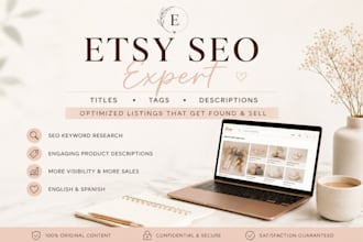 write SEO optimized etsy titles, descriptions and tags