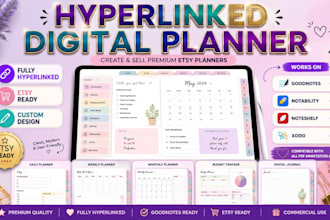 design a hyperlinked digital planner, journal for goodnotes and etsy