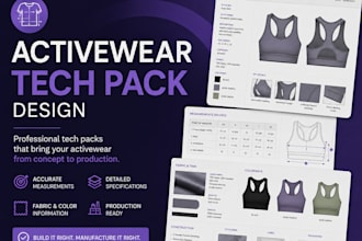 tech pack design activewear, sports wear and gym wear