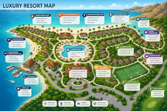 design luxury resort map, hotel map, tourist map and vacation site plan