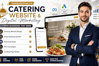 create a professional catering website with online booking and ads landing page