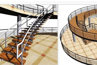 design and render modern 3d staircase, spiral staircase and handrail