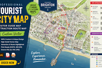 create tourist city map, visitor guide map, attraction route map, custom vector
