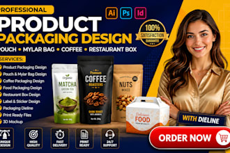 design product packaging pouch, mylar bag, coffee, restaurant box with dieline