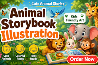 illustrate cute animal storybook illustrations for children books