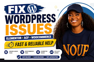 fix wordpress issues, elementor errors woocommerce bugs acf and cpt wp problems