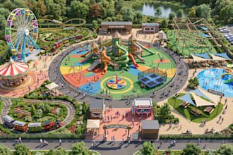 do realistic 3d amusement park, play park, kids park, 3d playground, 3d render