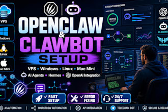 build telegram bot, manychat, openclaw, n8n automation and vps setup