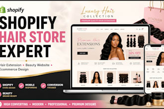 design a shopify hair extension store, beauty website and hair website
