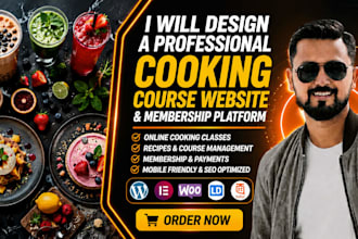 design a professional online cooking course website and membership platform