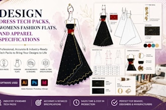 design dress tech packs, womens fashion flats, and apparel specifications
