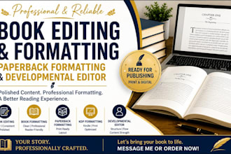 do book editing, ebook formatting amazon kdp formatting and developmental editor