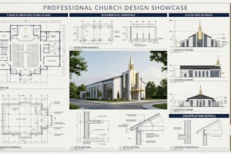 design professional church architectural plans, elevation and foundation drawing