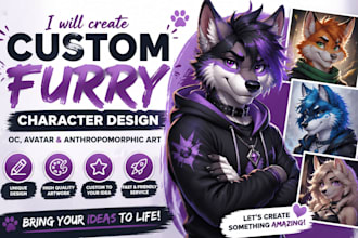 create custom furry character design, oc, avatar and anthropomorphic art