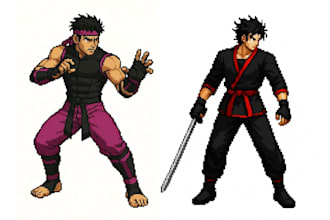 design pixel art character, pixel art animation, sprite sheet, custom design