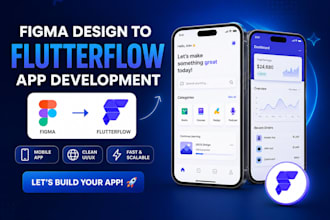 convert figma design to flutterflow app, mobile app and web app, flutterflow app