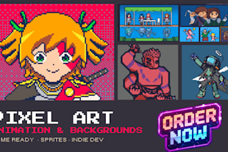 create pixel art animation, game background and character sprite for indie game