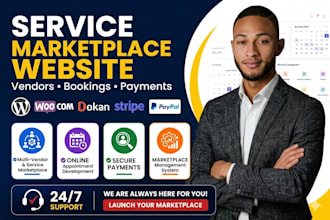 build wordpress service marketplace website with booking payment vendor system