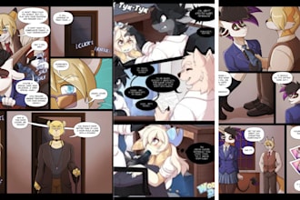 draw nsfw furry comic, furry comic pages, furry art, nsfw comic, manga style